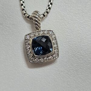 David Yurman Petite Albion Hampton Blue Topaz & Diamonds Necklace
